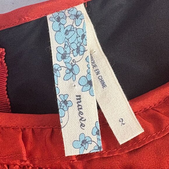 Maeve Anthropologie Horizon Line Scalloped Tiered Dress Size 2 Black Orange Silk - Picture 7 of 15